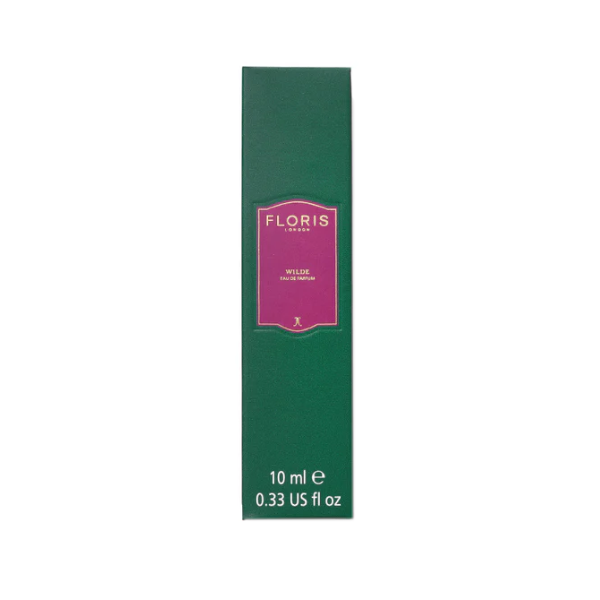 Floris - Wilde grüne Verpackung mit pinkem Etikett und goldener Schrift auf weißem Hintergrund, 10 ml Größe