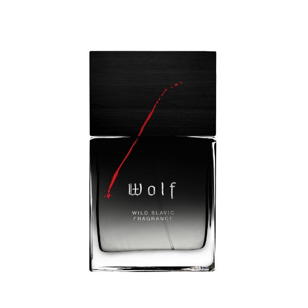 Wolf Brothers - Wolf Parfumflakon mit schwarzem Holzdeckel und schwarzem bis klarem Glasverlauf vor weißem Hintergrund