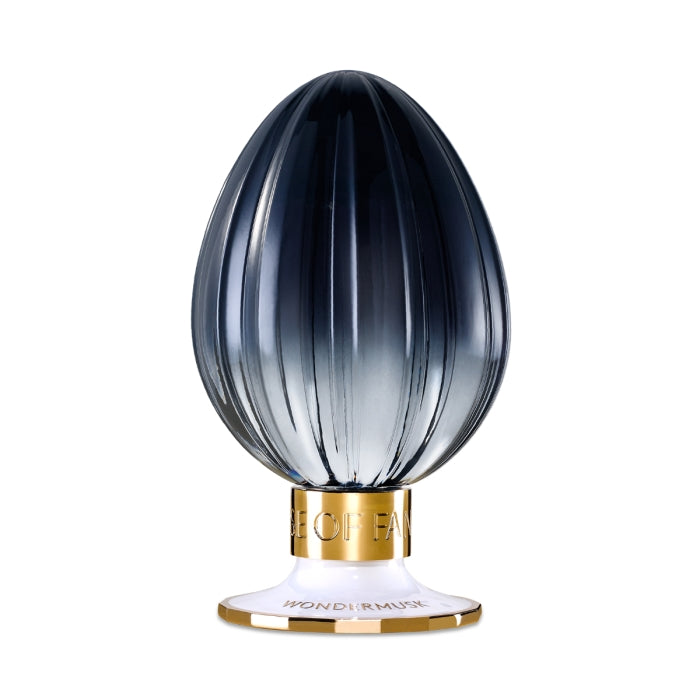 House of Fanatics - Wondermusk in elegantem Tropfenflakon mit goldfarbenem Ring und filigranen Linien in Schwarz-Weiß-Gradient