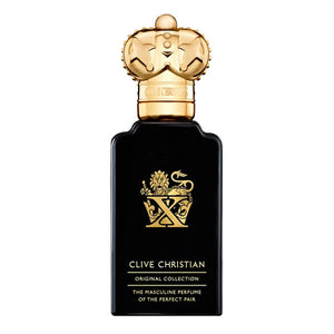 Clive Christian - X for men eleganter schwarzer Flakon mit markantem goldfarbenem Verschluss und detailreichem Logo