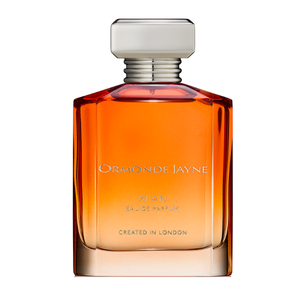 Ormonde Jayne - Xi'an Parfumflakon in warmem Orange mit elegantem, transparentem Verschluss vor weißem Hintergrund