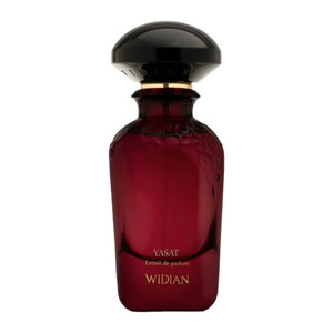 Widian - Velvet Collection - Yasat Parfumflakon in edlem Dunkelrot mit schwarzem Verschluss auf weißem Hintergrund