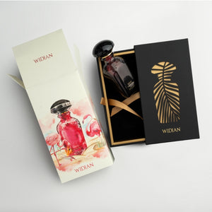 Widian - Velvet Collection - Yasat Parfumflakon in tiefem Rot mit elegantem schwarzen Deckel und edler Geschenkverpackung