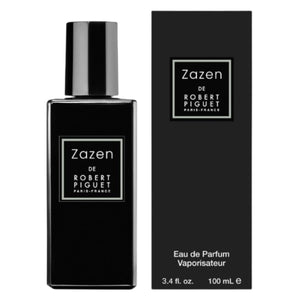 Piguet - Zazen Parfumflakon in schlichtem schwarzem Design mit klarer Typografie und eckigem Flakon