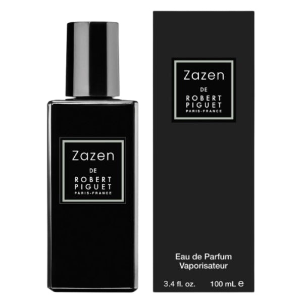Piguet - Zazen Parfumflakon in schlichtem schwarzem Design mit klarer Typografie und eckigem Flakon