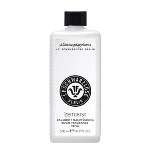 J.F. Schwarzlose Berlin - Zeitgeist - Zimmerparfum Nachfüllflasche in schlichter weißer Optik mit schwarzem Verschluss